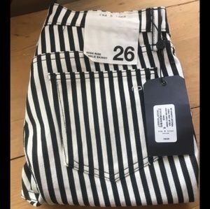 Black & White Striped High-Rise Ankle Skinny Jeans